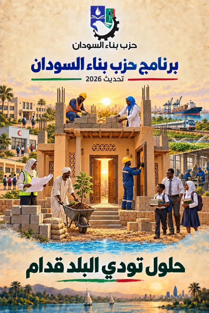 غلاف كتاب حلول تودي البلد قدام — برنامج حزب بناء السودان، تحديث 2026